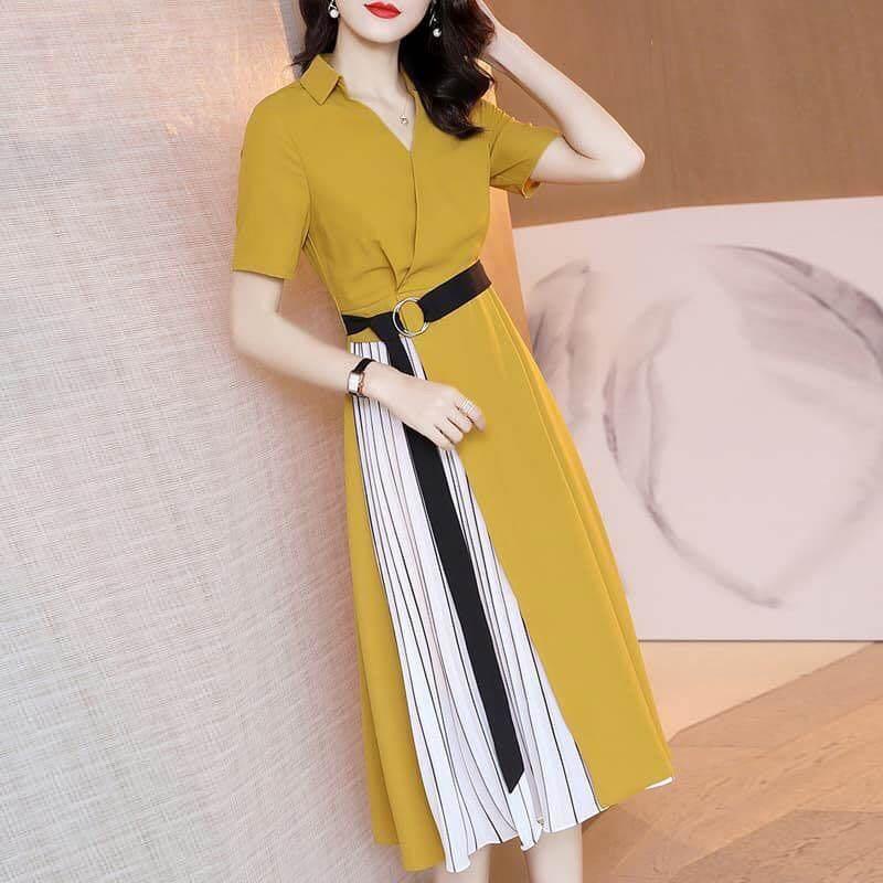 Đầm vàng. Đầm công sở màu Vàng đẹp, sang chảnh. Đầm công sở thời trang nữ.
