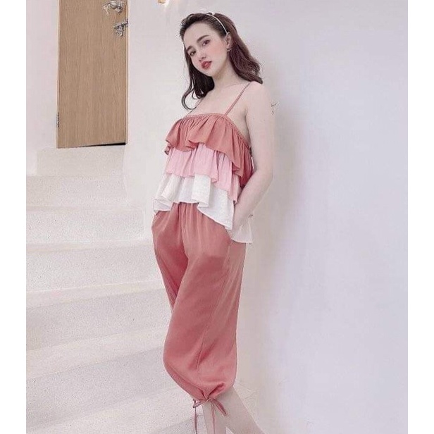 [FREESHIP 50K] Đồ Bộ Lụa Mặc Nhà NHISTORE Quần Lửng Rút Dây Áo 3 Tầng Bèo Freesize Dưới 57kg | BigBuy360 - bigbuy360.vn