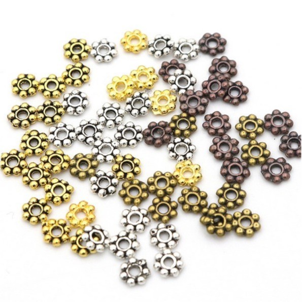 Hạt kim loại hình hoa cúc màu vàng/bạc 6mm dùng làm trang sức