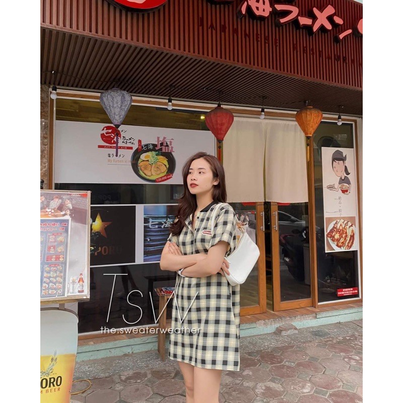 VÁY KẺ XANH CỔ ĐỨC CHO NỮ