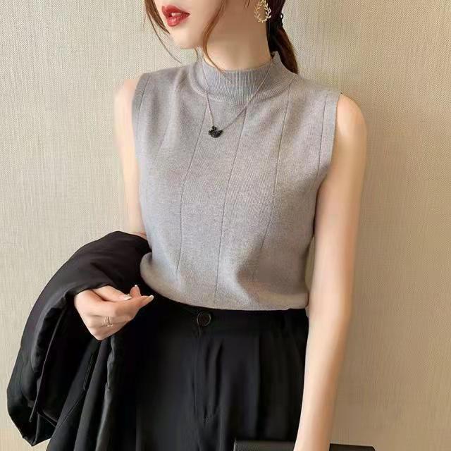 Áo Dệt Kim Sát Nách Cổ Cao Thời Trang Hàn Quốc Cho Nữ