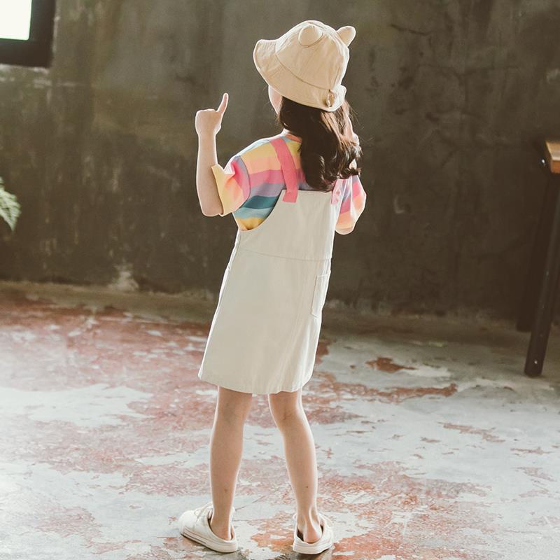 Set Đồ Mùa Hè 2 Món Gồm Áo Thun Tay Cộc + Đầm Trơn Dễ Thương Cho Bé Gái 3-12 Tuổi