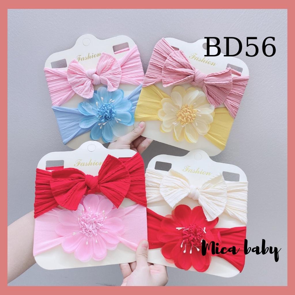 Set 2 băng đô nơ hoa voan chất liệu thun co dãn xinh xắn cho bé Mica Baby BD56