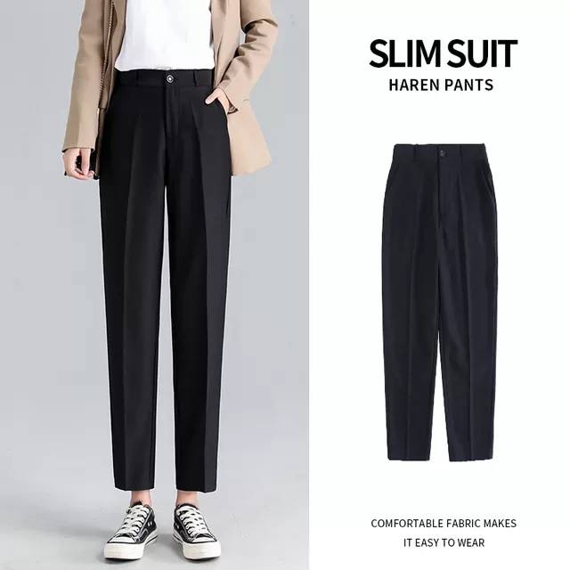 [Free Ship] Quần Baggy Nữ Bigsize Lưng Cao Dáng Âu Công Sở Vải Tuyết Mưa Kiểu Quần Vải Học Sinh Mềm Màu Đen Mặc Đi Học