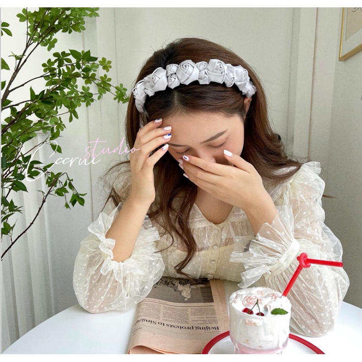 Cài tóc, băng đô nữ hoa hồng nhỏ, phong cách hàn quốc