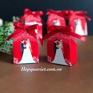 Set 100 hộp quà cưới dâu rể kèm nơ ruy băng làm quà cảm ơn tiệc cưới 9DN