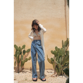 LIBÉ - Quần jeans dài có rã sườn trong màu xanh dương