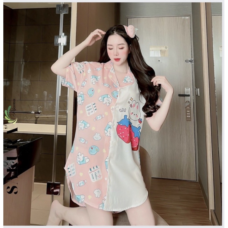 Váy sơ mi suông dáng dài thiết kế xinh đẹp lụa ngủ cao cấp SAKURA DSO