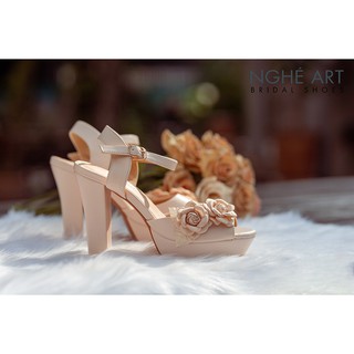 Giày cưới Nghé Art cao gót đính hoa lụa 283-203-12p-da