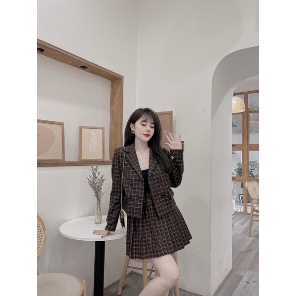 🎋🎋Set dạ kẻ và chân vây xếp ly cao cấp | BigBuy360 - bigbuy360.vn