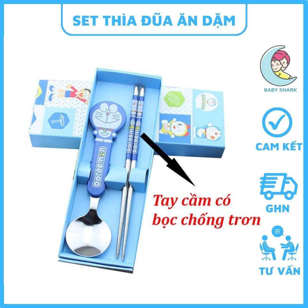 Bộ đũa thìa cho bé ăn dặm hình Doraemon, Kitty ngộ nghĩnh