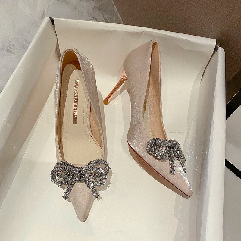 Giày / sandal cao gót nơ đá hạt QCCC Full box RH-858