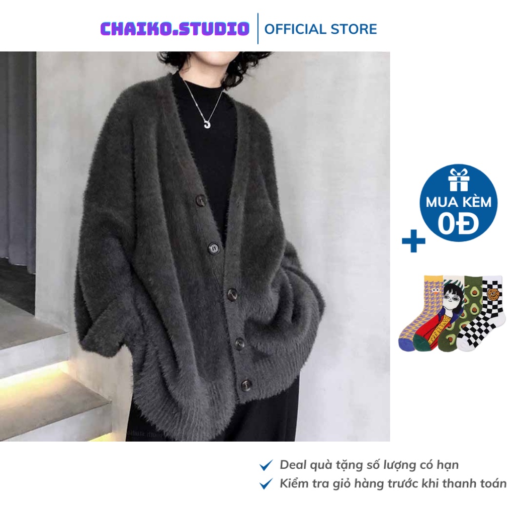 [có sẵn]Áo khoác cardigan len lông vũ áo khoác len dáng rộng chất liệu cao cấp Chaiko Studio
