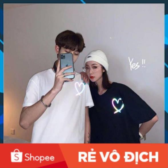 Áo Thun Phản Quang Unisex tay lỡ Trái Tim dạng cặp