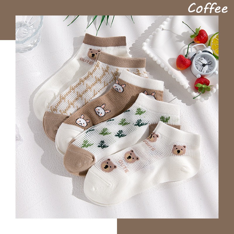 Tất Nữ Ngắn Cổ Ren Họa Tiết Gấu CàFe đáng iu ( TC147 )
