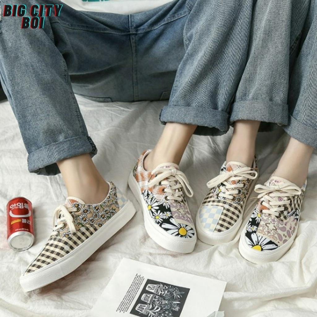 {Mẫu-Mới 2} Giày Dây Vải Họa Tiết Thổ Cẩm Hướng Dương Nhiều Màu Sắc Unisex Nam Nữ Hoa Văn Tự Nhiên Vải canvas