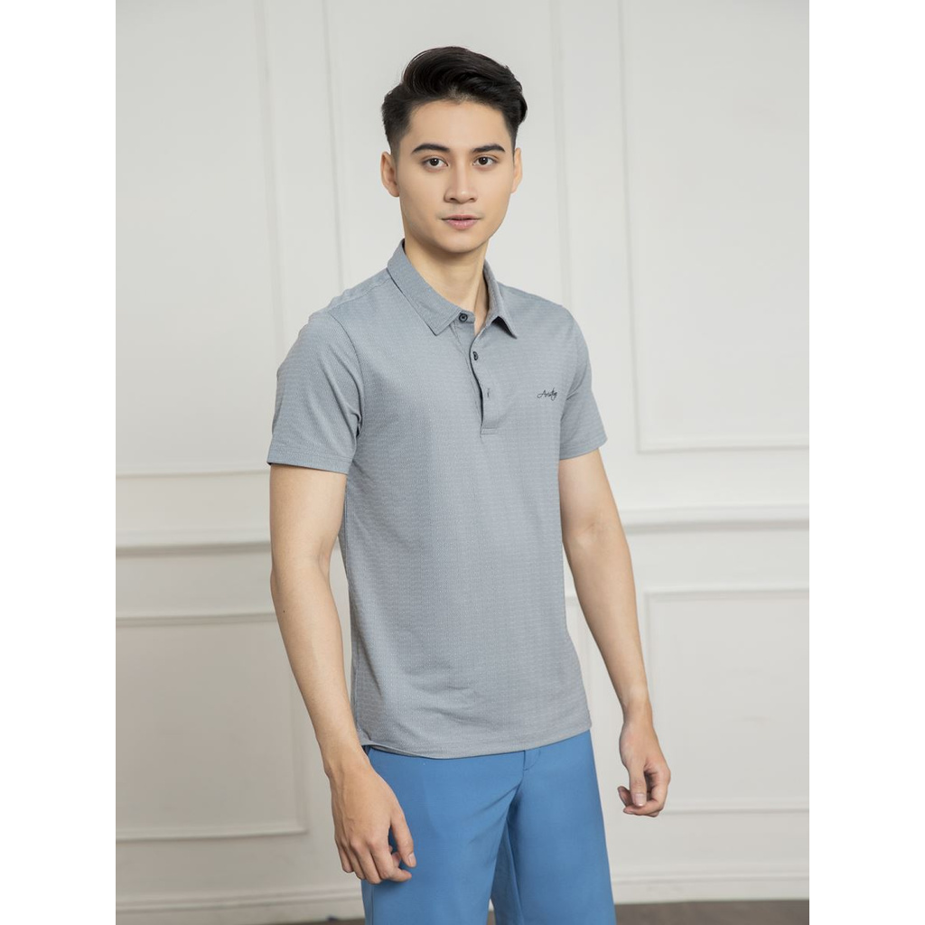 Áo Thun Nam Tay Ngắn Có Cổ Aristino APS032S1 Màu Xám 153 Jacquard Họa Tiết Vải Polyester Dáng Regular Fit