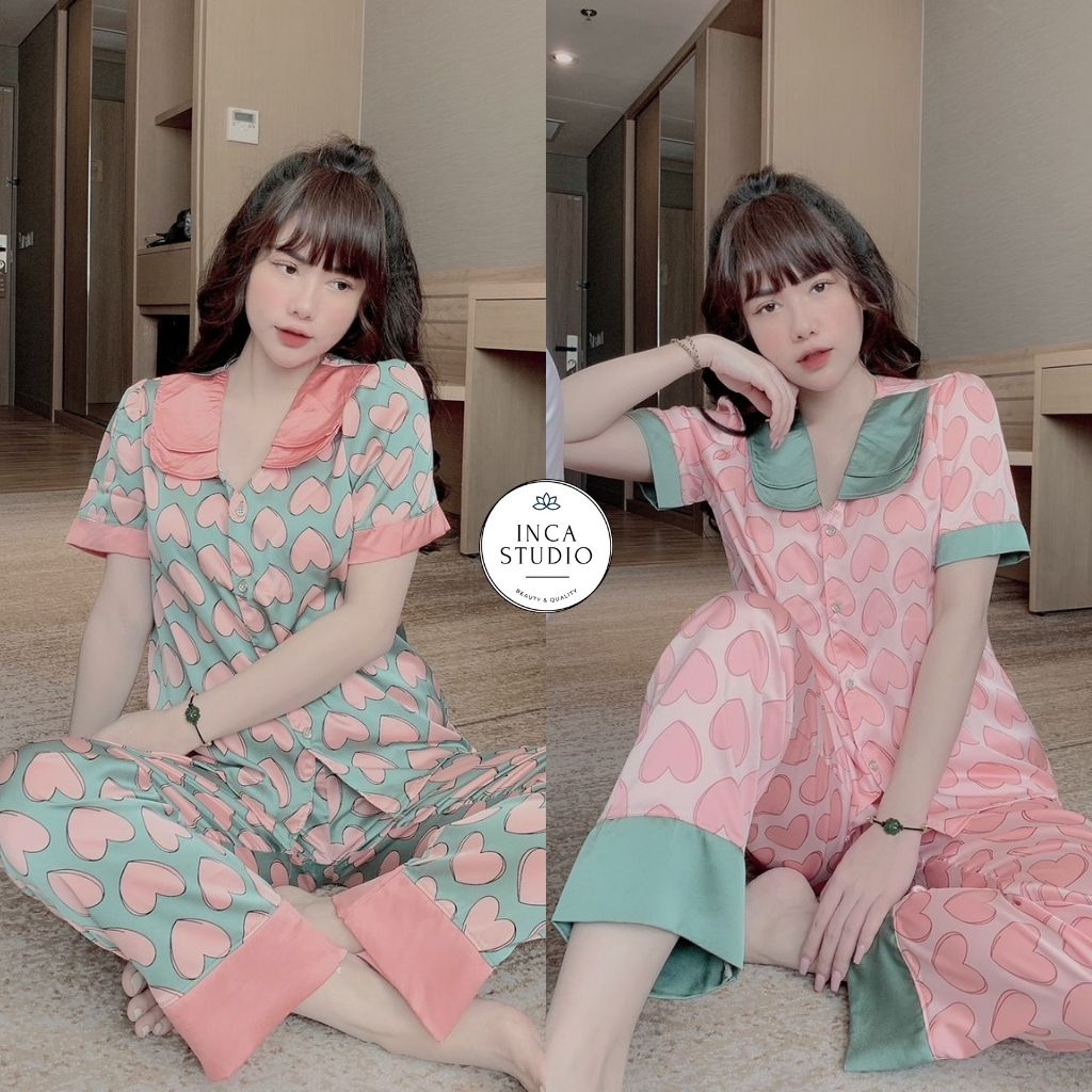 (Xả kho) Đồ ngủ Pyjama lụa Latin cao cấp INCA 09- Free size dưới 60kg, Chất Lụa thoáng mát