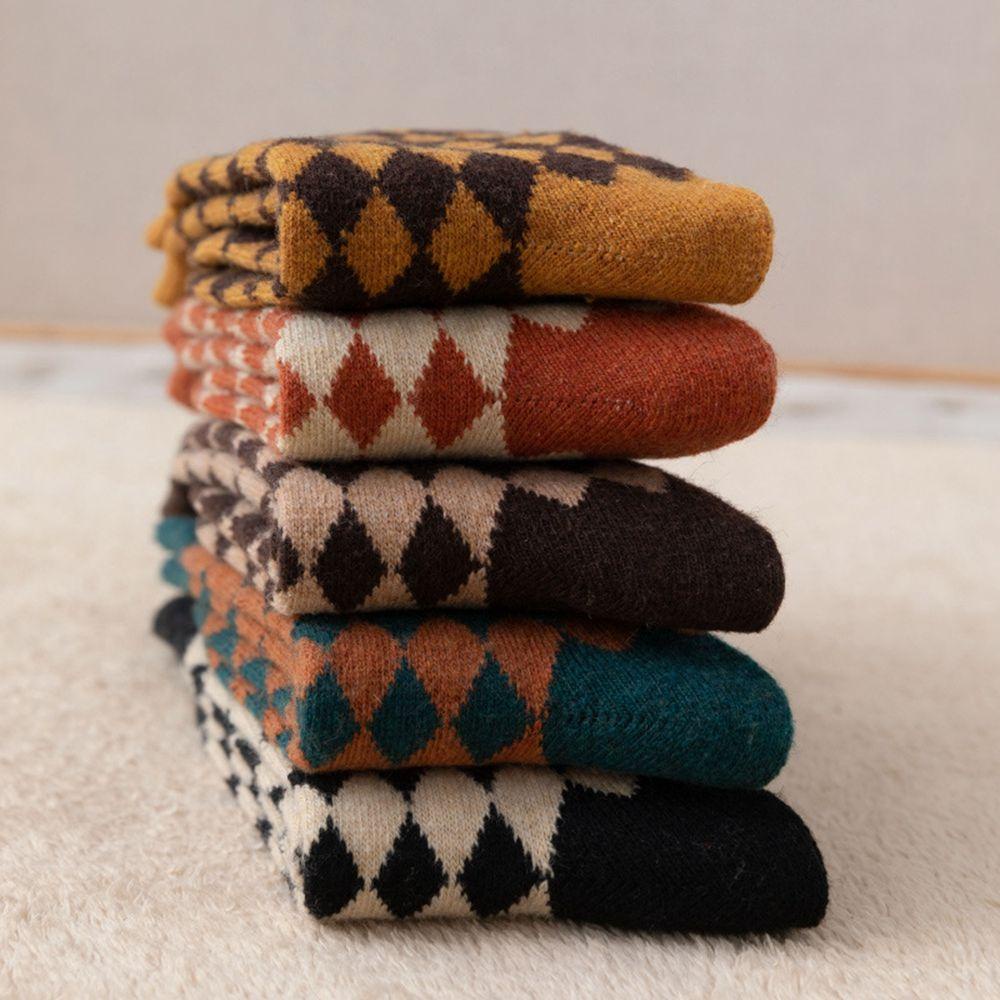 Vớ Mùa Đông Dày Dặn Thoải Mái Họa Tiết Lưới Hình Thoi VANES1 Phong Cách Anh Quốc Cổ Điển Cho Nữ