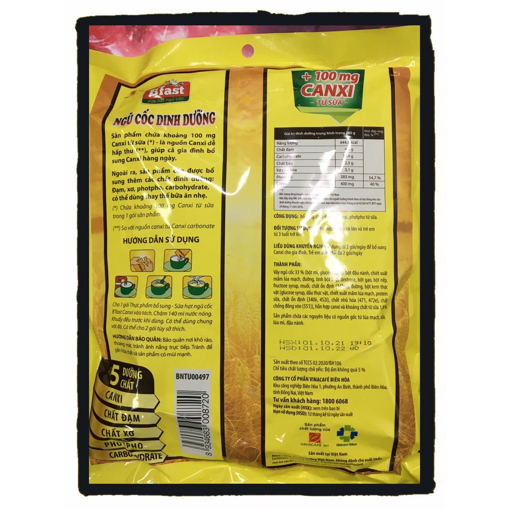 Ngũ cốc dinh dưỡng Bfast canxi gói 500g (20 gói x25g)