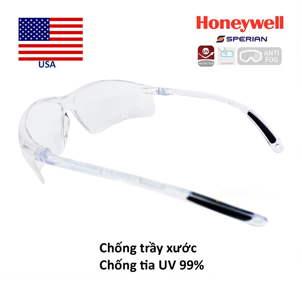 Kính bảo hộ Honeywell A700 cực nhẹ, chống bụi, mắt kính chống đọng sương (trắng trong) - Bảo hộ Thinksafe