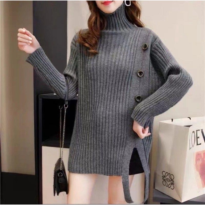 【ZHELIHANGFEI】Áo Sweater Dệt Kim Tay Dài Cổ Lọ Thiết Kế Trẻ Trung Cá Tính