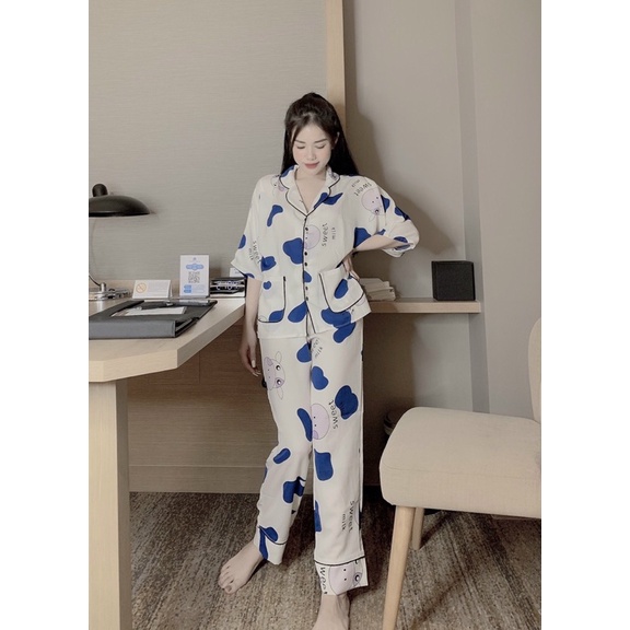 [Hàng Cao Cấp] Bộ Pijama Lụa Mango Cao Cấp  Bộ Mặc Nhà Cộc Dài Mềm Mát Thấm Hút Mồ Hôi Tốt