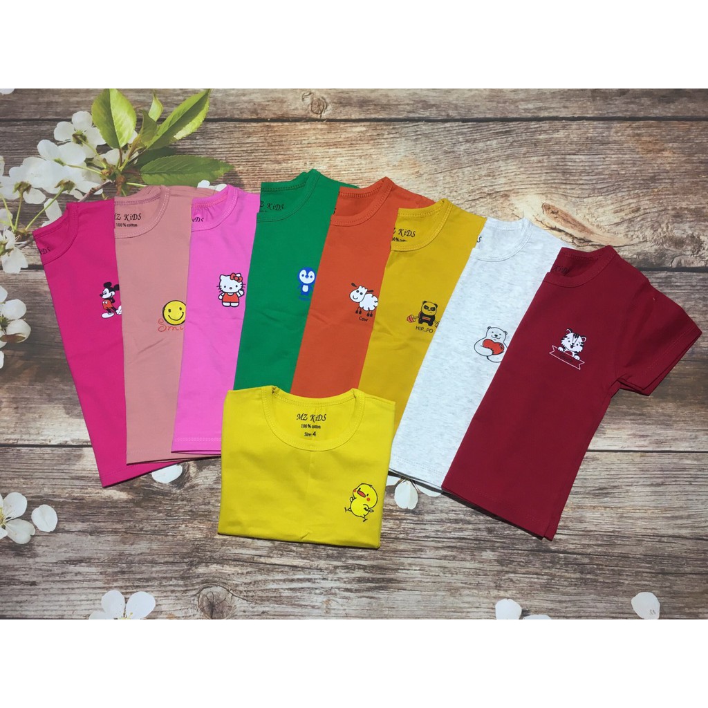Áo cộc tay 9 màu chất cotton co giãn 4 chiều mềm mịn cho bé trai, bé gái từ 5-14kg - ACT9M20