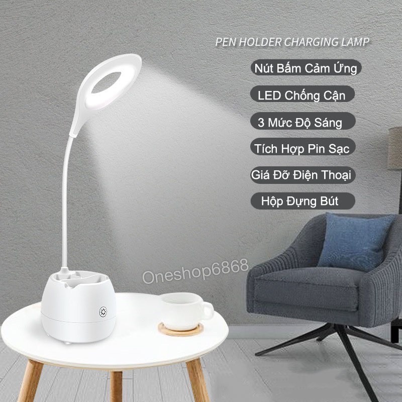 Đèn học ĐH01 để bàn chống cận cảm ứng tích điện kiêm hộp đựng bút và giá đỡ điện thoại