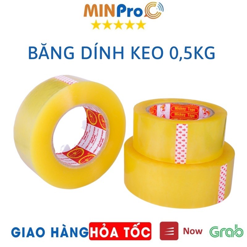 [Mã BMBAU50 giảm 7% đơn 99K] Băng dính keo trong loại 0,5kg/cuộn gói hàng, dán thùng giá xưởng - MINPRO