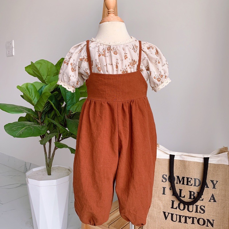 Bộ quần áo Bộ Yếm Cho Bé Gái phong cách vintage từ 10 tháng đến 4 tuổi - mia kids