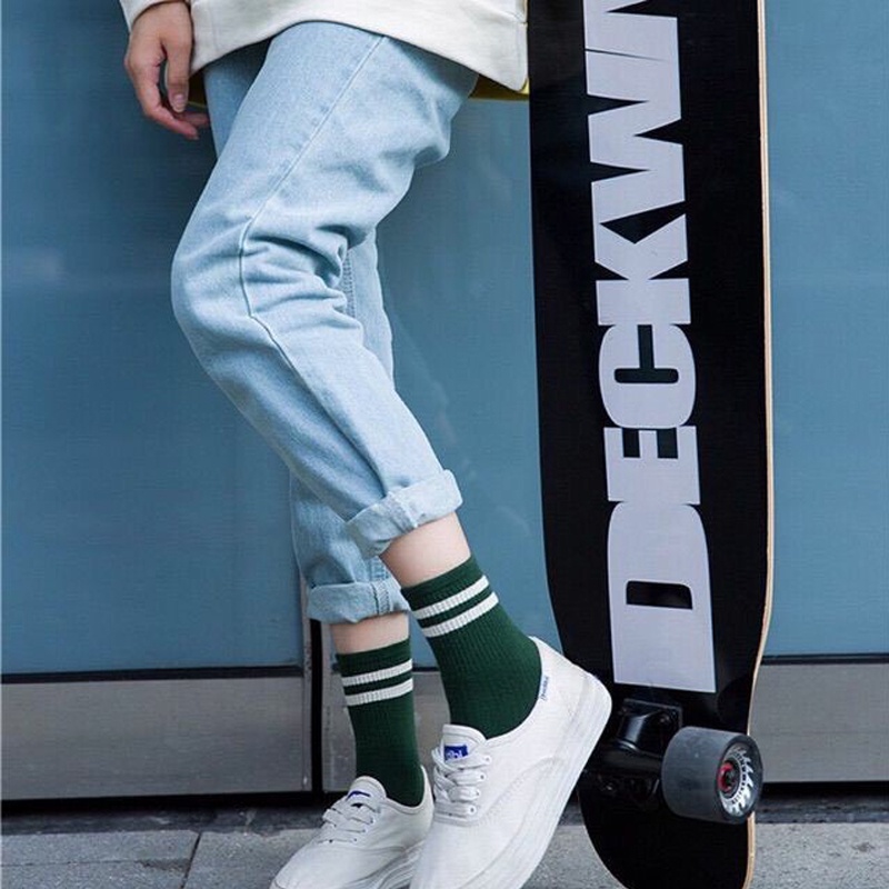 Tất cổ cao nam nữ vớ cổ trung kẻ ngang phong cách Hàn Quốc hiện đại màu pastel thể thao cá tính ABICA TD021