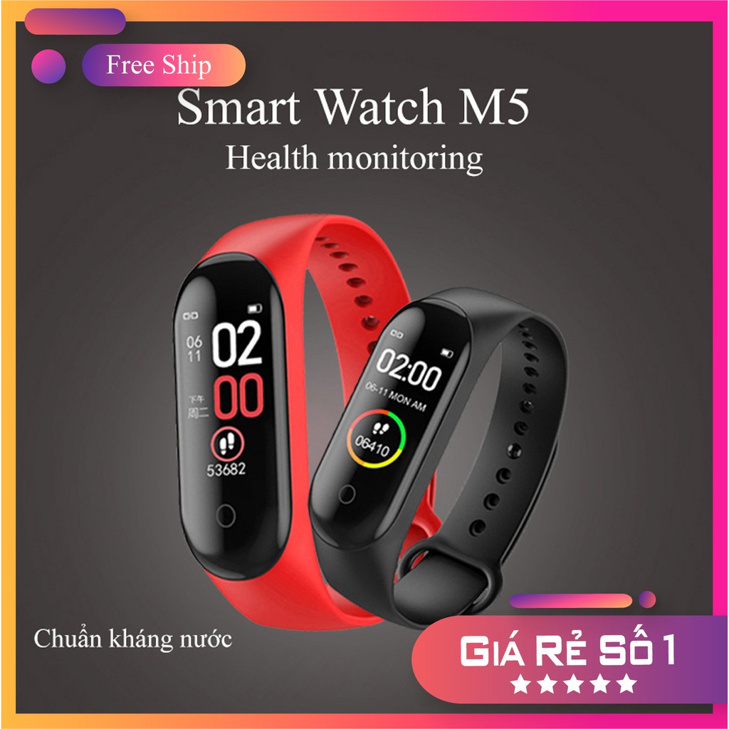 Đồng hồ thông minh M5 theo dõi sức khỏe, đếm bước chân, tính calo, chống nước kết nối BLUETOOTH