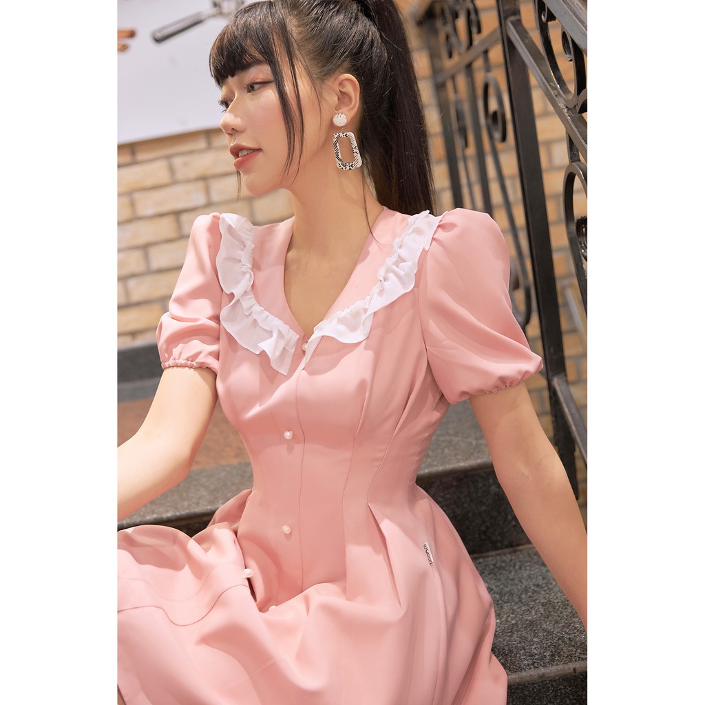 Đầm xòe ngắn tay cổ bèo hai tầng 20 AGAIN DEW0671 | BigBuy360 - bigbuy360.vn