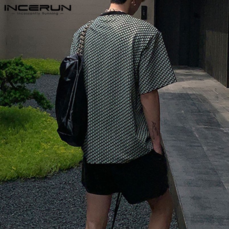 Áo thun INCERUN tay ngắn dáng rộng in hoa thời trang cho nam