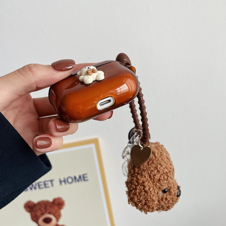 Vỏ bọc hộp sạc tai nghe không dây bluetooth bằng TPU mềm hình đầu chó có dây xích cho Airpods 1/2 pro