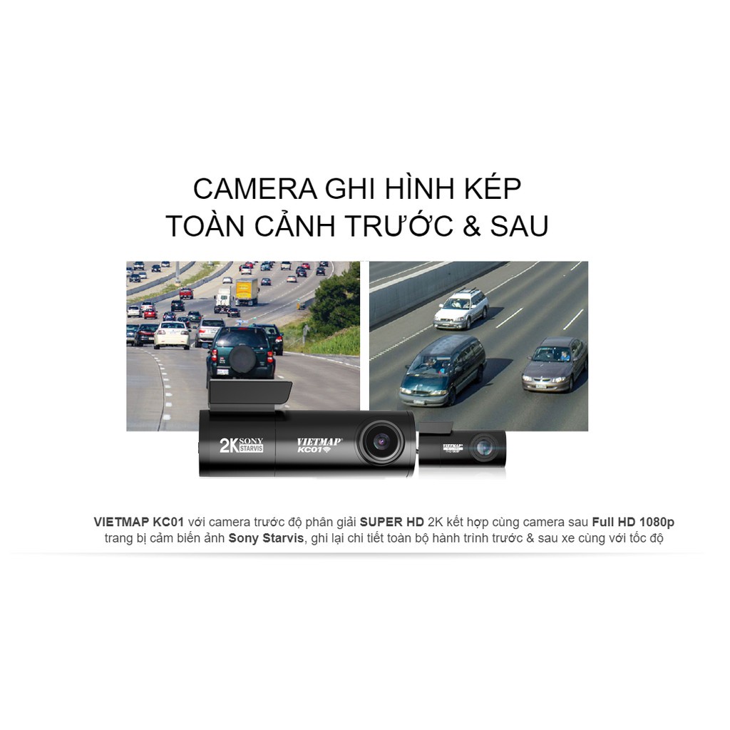 Camera hành trình Vietmap KC01 Tặng kèm thẻ nhớ 128GB, Ghi hình trước SUPER HD(2K) - Sau FULL HD1080P