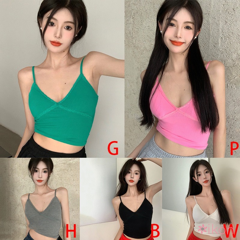 Áo Hai Dây Cổ Chữ V Phối Ren Phong Cách Hàn Quốc