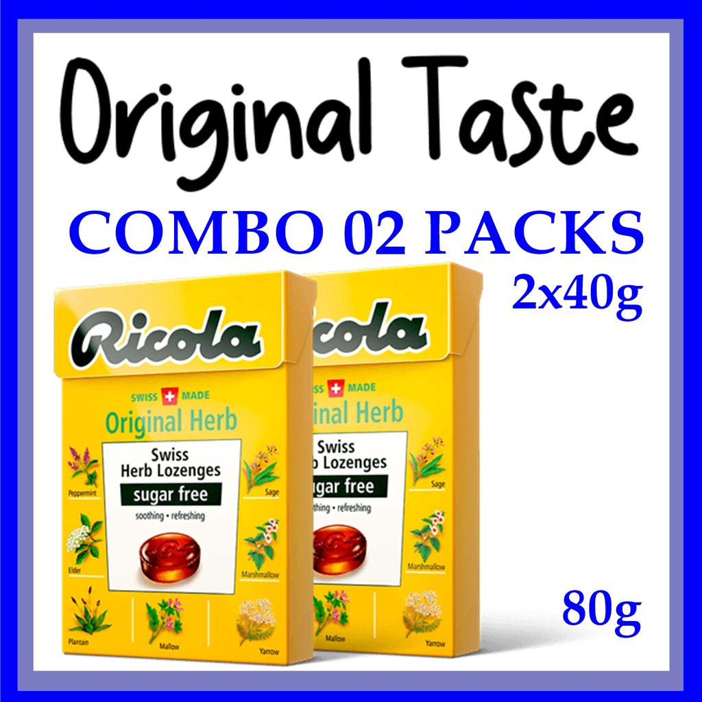 Kẹo KHÔNG ĐƯỜNG thảo mộc tự nhiên Ricola ORIGINAL HERB 80g (2x40g) sản xuất tại Thụy Sĩ [HÀNG MỚI VỀ, CÓ SẴN]