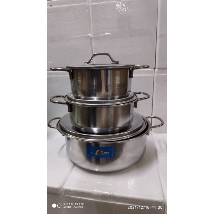 Bộ Nồi inox Cao Cấp Kèm  Chảo Chống Dính, Lớp Thép Dày Kích Thước 16cm +18Cm +24Cm Phù Hợp Mọi Loại Bếp