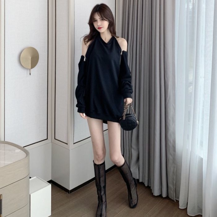 Áo sweater cổ tròn tay dài có khóa kéo thời trang Hàn Quốc | BigBuy360 - bigbuy360.vn
