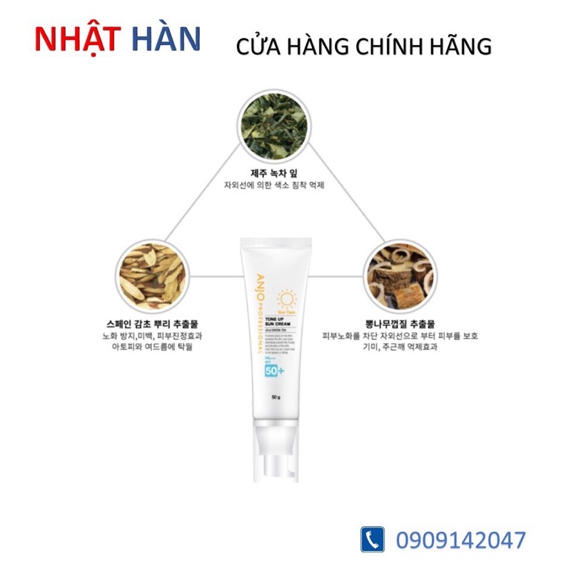 Date 6/2024] Kem Chống nắng ANJO SPF50 PA++++ Tone Up Suncream Jeju Grean Tea Sun care Profession