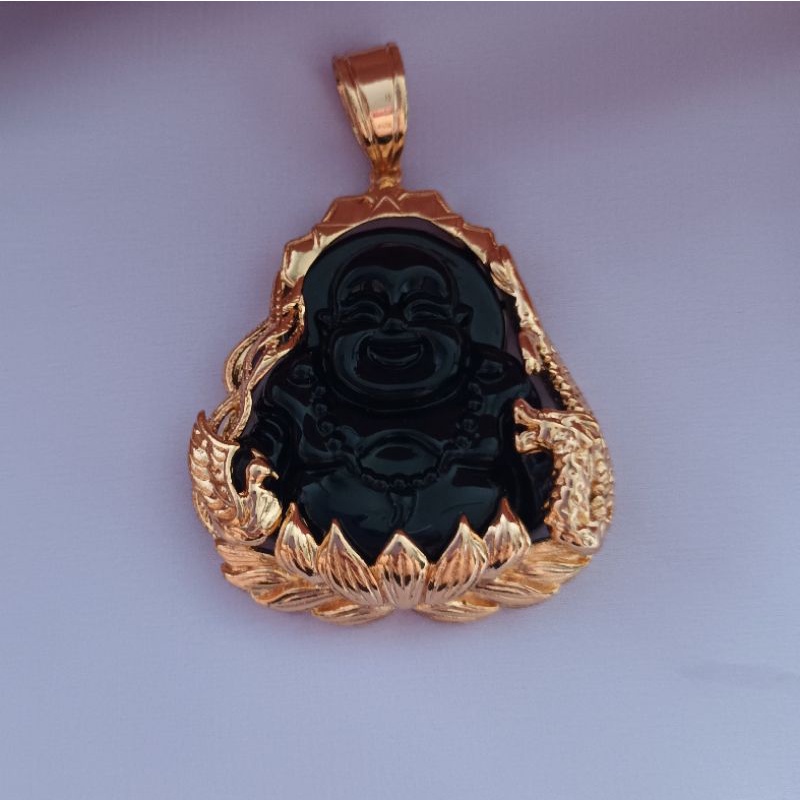 Mặt dây chuyền phật Di Lặc bọc thép titan không đen không gỉ cưòi vui vẻ bình an may mắn