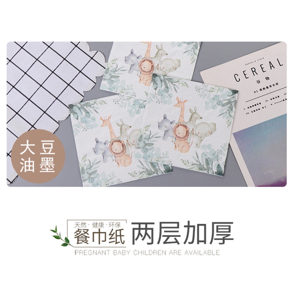 Bộ 20 Tờ Khăn Giấy In Hình Động Vật Hoạt Hình Dễ Thương