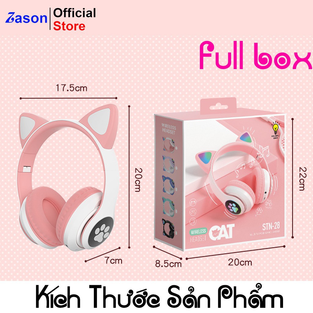 [SIÊU XINH] Tai Nghe Mèo Bluetooth Chụp Tai Có Mic Đèn LED Nháy Bass Trong Trong Siêu Cute BT18