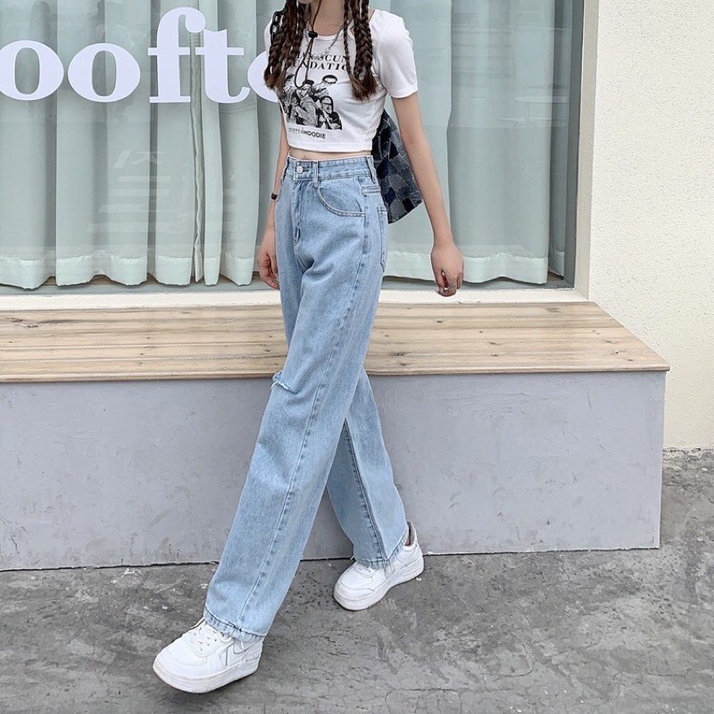 Quần jeans nữ rách 2 gối tạo sư cá tính năng động hottrend 2021