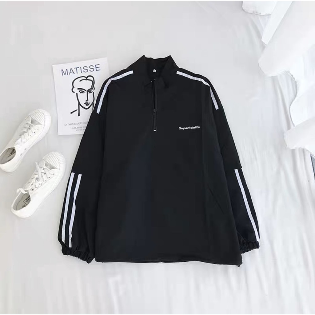 [Mã FAMAYWA giảm 10K đơn 50K] Áo jacket the thao chui dau 2 màu đen, trắng chất kaki | BigBuy360 - bigbuy360.vn