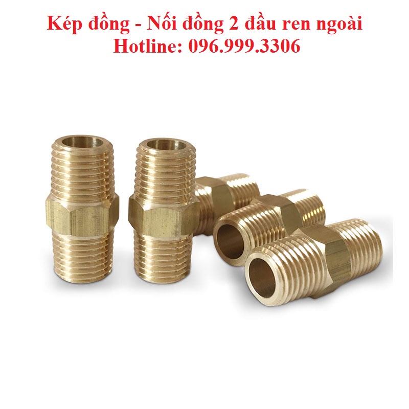 Kép đồng, nối đồng hai đầu ren ngoài bằng đồng thau giá sỉ