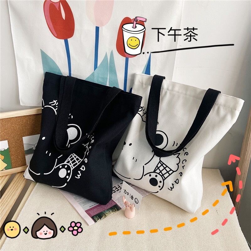 Túi Tote vải canvas hot trend hình Gấu siêu xinh T2GDT