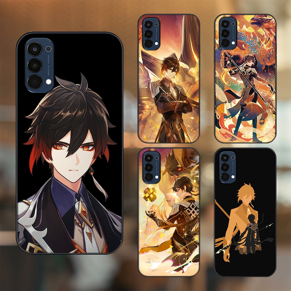 Ốp lưng Oppo Reno 4 viền đen in hình Zhongli Genshin Impact